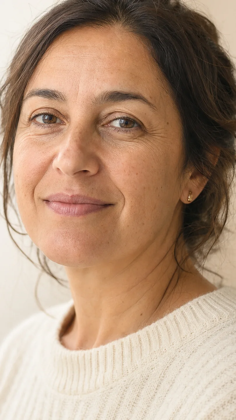 Antes: la misma mujer sonriendo
